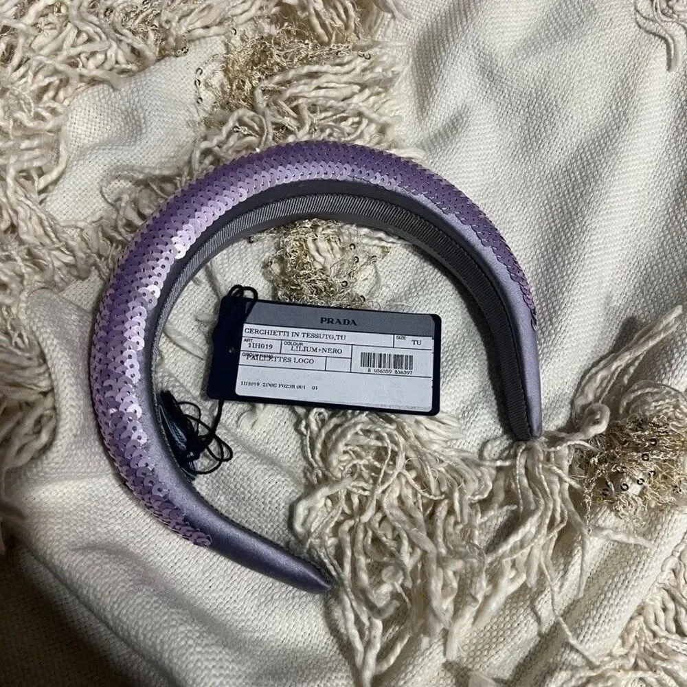Prada Sequin Purple Logo Headband NEW